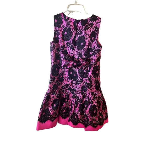 Milly Minis Girls Sleeveless Pink Black Lace Dress Crew Neck Peplum Size 14 - Picture 5 of 11